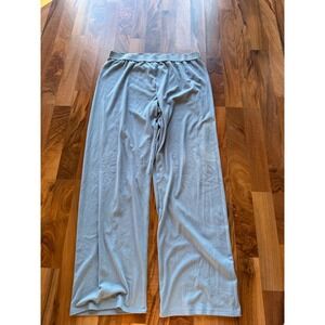 Juicy Couture Blue Ribbed Wide Leg Pajama Pants Rhinestone Logo Sleepwear Large